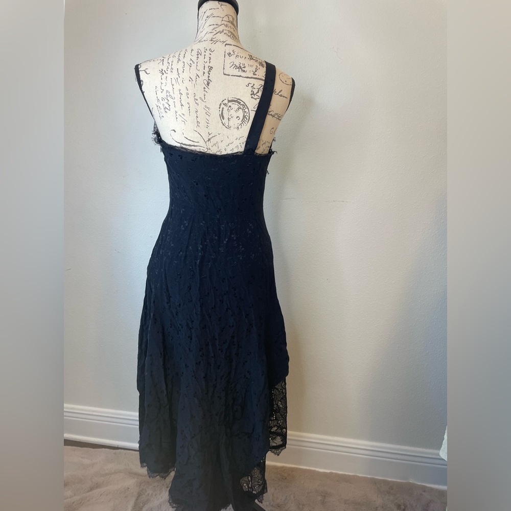 Anthropologie Black Asymmetrical Lace maxi Dress size 4 one shoulder - Picture 5 of 6